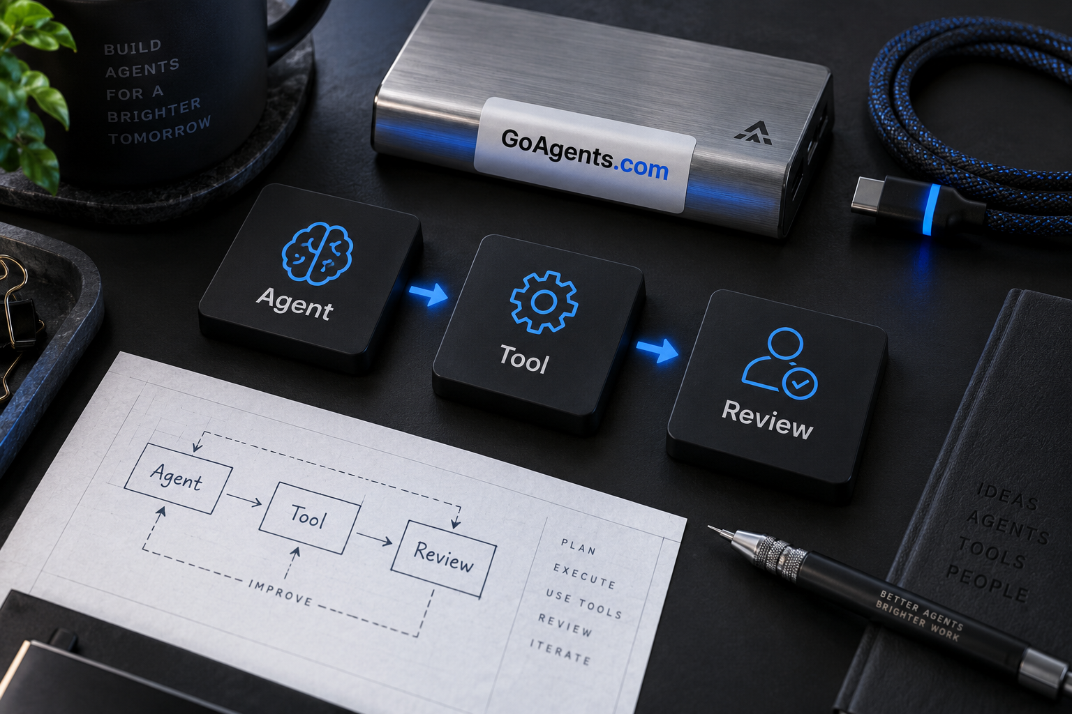 Abstract node and flow still suggesting agent systems for GoAgents.com